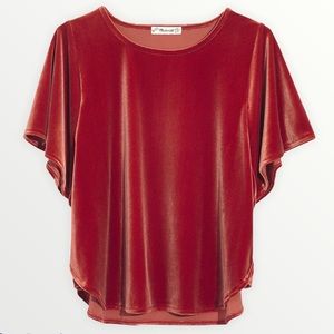 Madewell Dark Cinnabar Velvet Flutter Sleeve Top